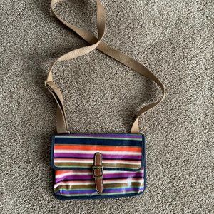 Fossil Striped Canvas Coated Flap Crossbody Bag